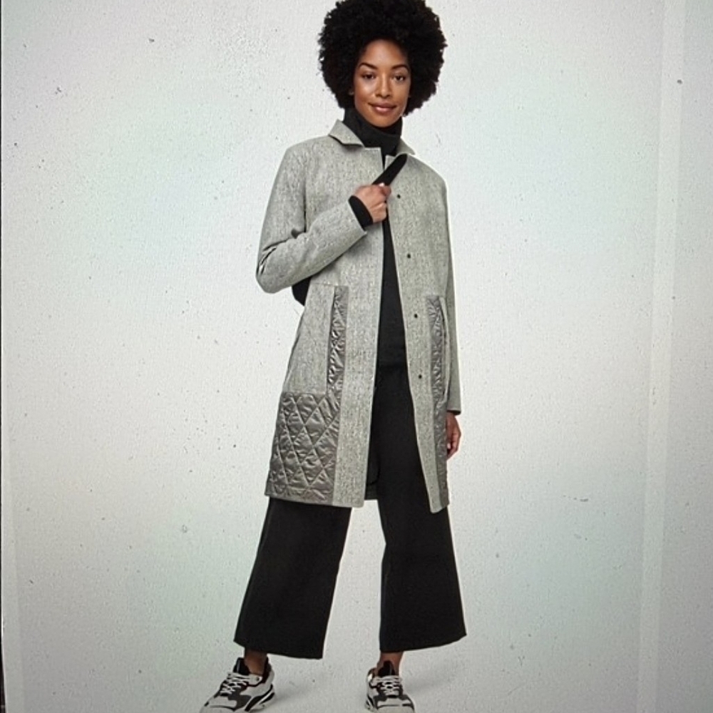 lululemon athletica wool Light Gray Quilted-Panel Trench Coat